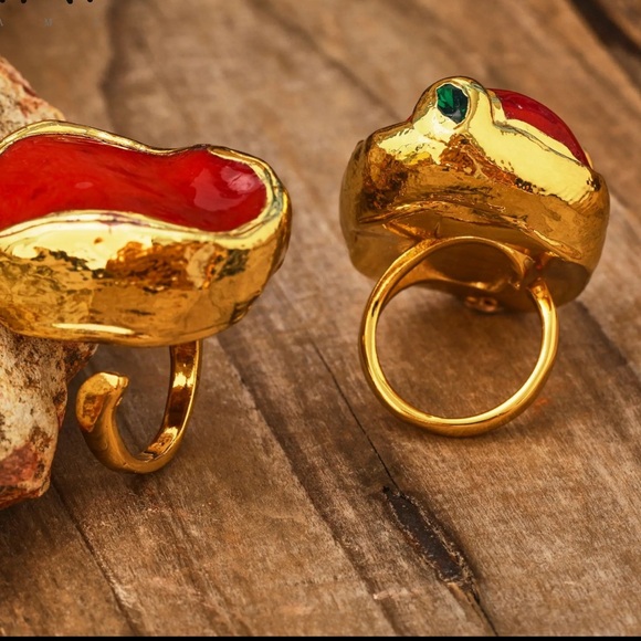 Red Coral Gold Plated Fashion Statement Ring - Picture 2 of 5